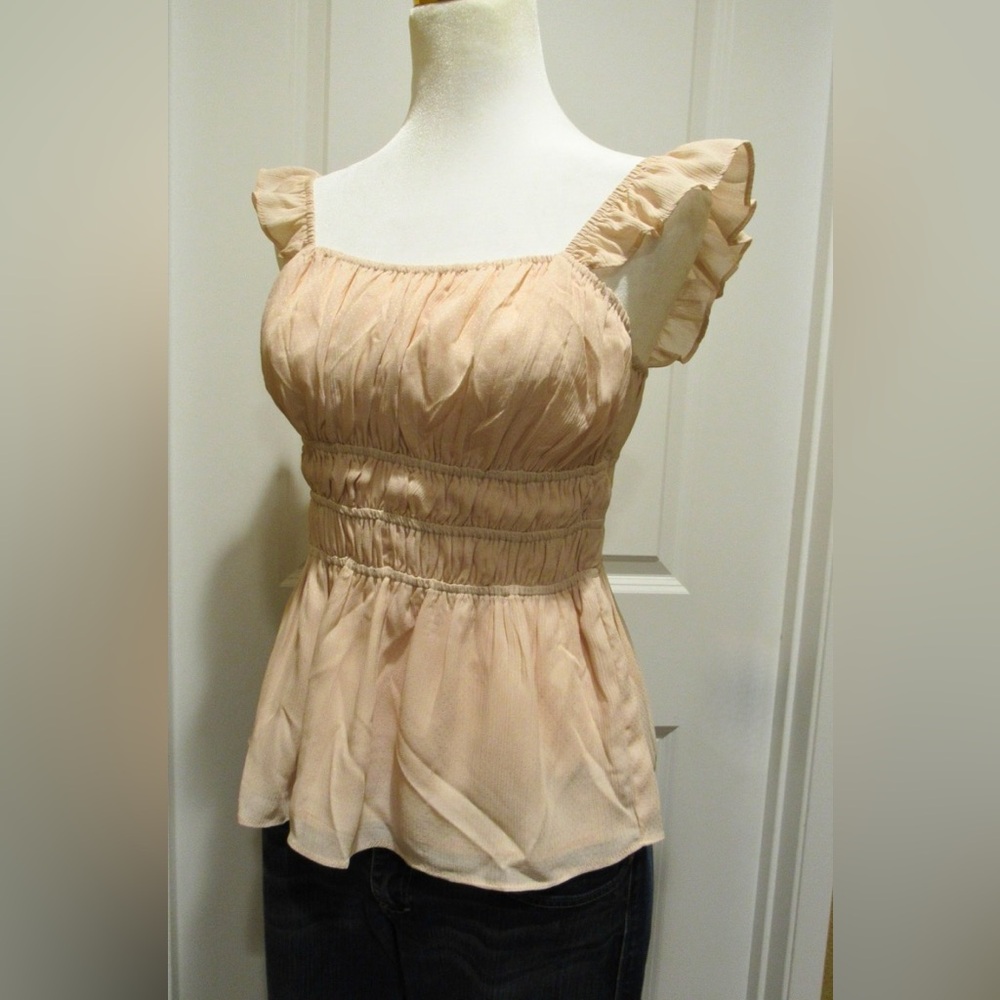 Smocked Sleeveless Top In Beige